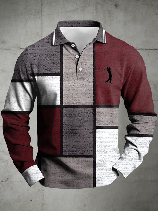 Pánské podnikání starý peníze styl tištěné polo golier příležitostné dlouhé rukávy košile