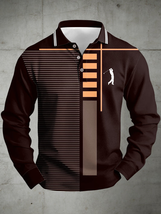 Pánské podnikání starý peníze styl tištěné polo golier příležitostné dlouhé rukávy košile