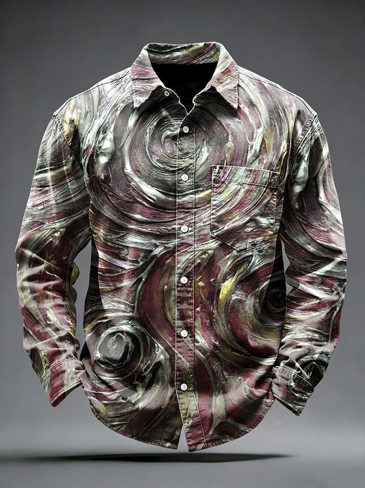 Pánské abstraktní art print vintage pocket shirt