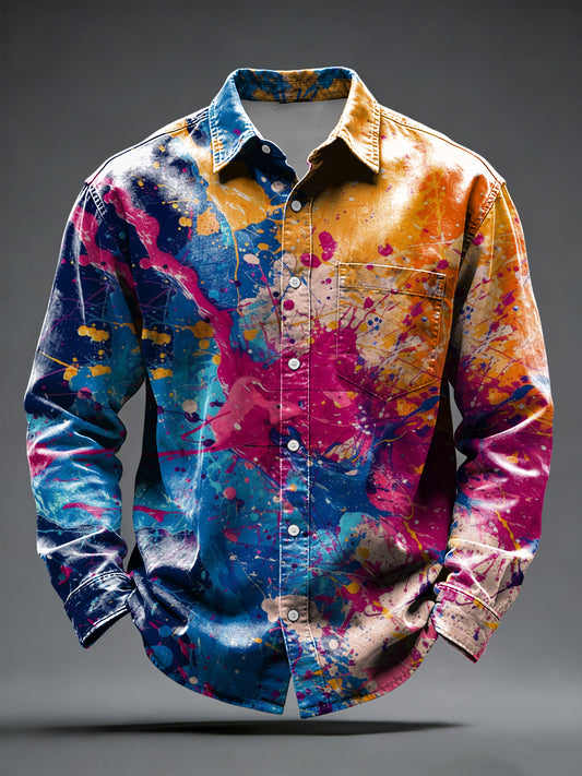 Pánské vibrant barvyblok barvy rozprašovač tlačítkodolů košile