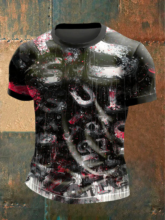 Men letter graffiti print black casual tshirt