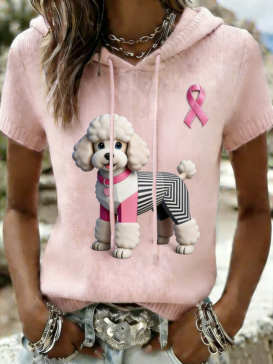 Dámské retro roztomilý pes rakoviny prsu informovanost o příležitostné košile s kapucinou