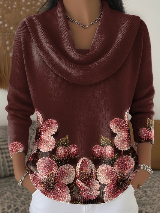 Dámské pearl floral print vintage red imitace svetr