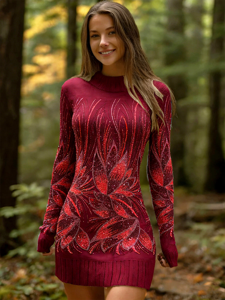 Dámské červené lesklé květinové tisk neformální šaty