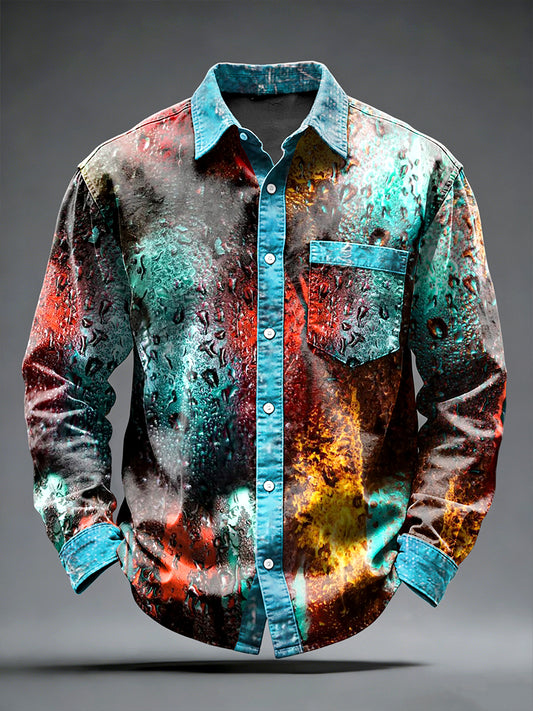 Men art print fashion patchwork košile