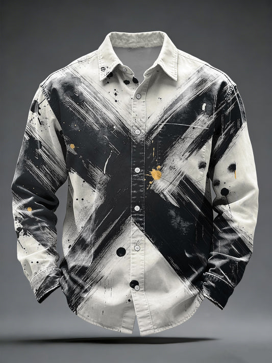 Pánské dynamické modrožlutočervené abstraktní barvy škrtnutí tlačítkem dolů košile