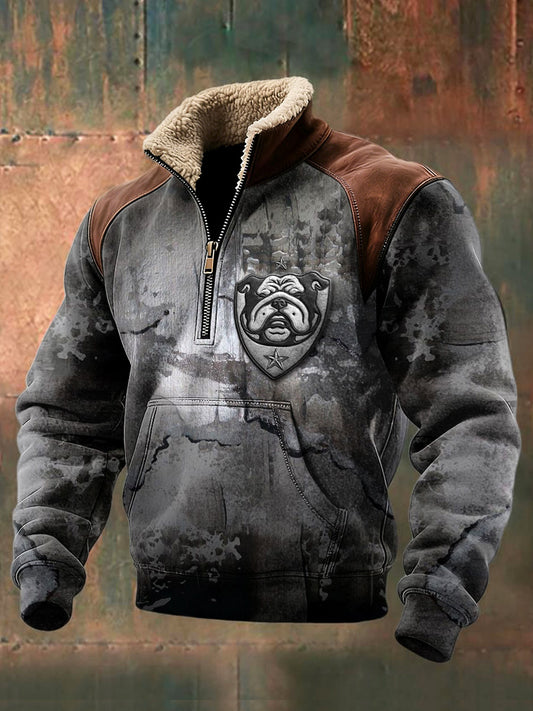 Pánské francouzské buldog tisk vintage šedá příležitostná mikina