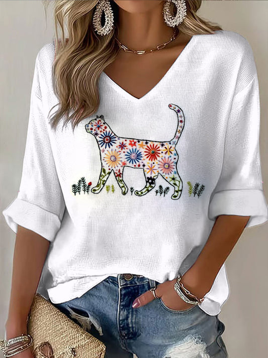 Pánské květinové kočky vytisknout bílé neformální top