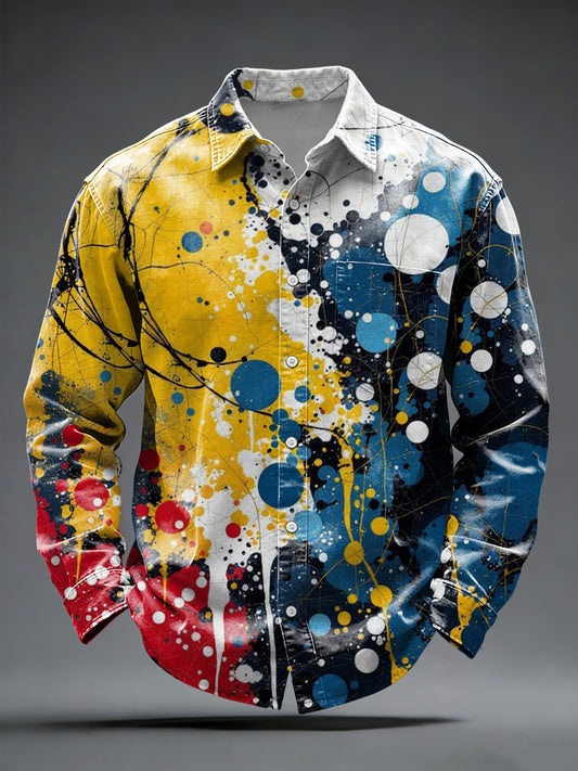 Pánské vibrant vlajka barvyblok barvy rozprašovače tlačítkodolů košile