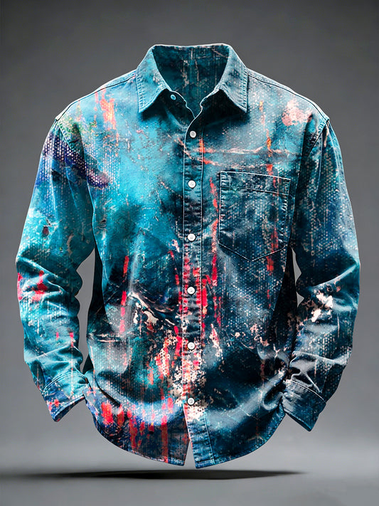 Men art print fashion casual shirt