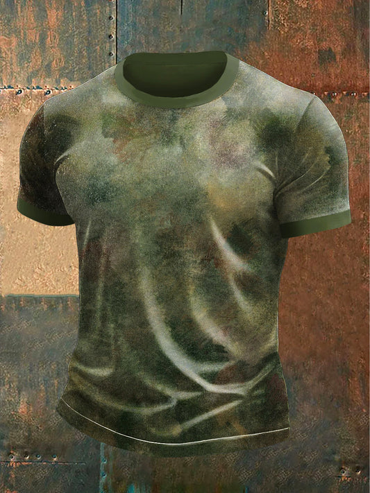 Pánské vojenské zelené tištěné příležitostné tričko