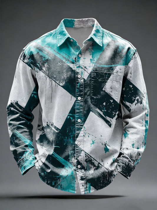 Pánské edgy tealčerné abstraktní barvy zdvih tlačítka dolů košile