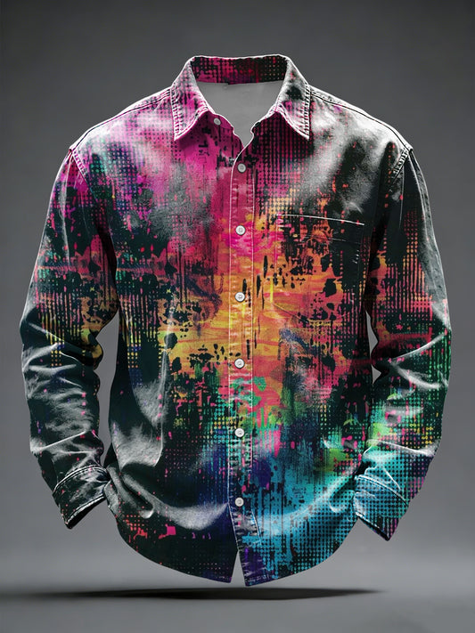 Pánské vibrant rainbow pixelated paint splatter buttondown košile