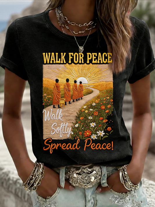 Ženské vintage mnich mír turistika příležitostné tričko