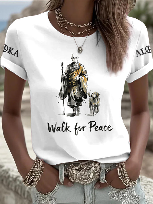 Dámské vintage "walk for peace" abstraktní neformální tričko