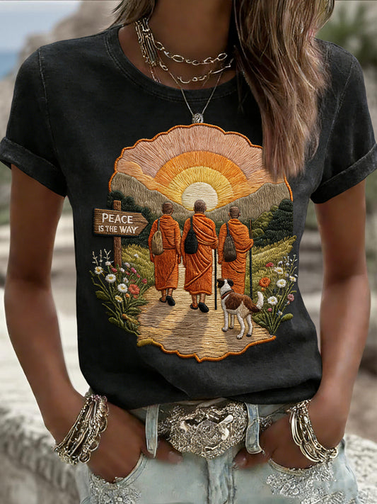 Ženy vintage klidná cesta mnich a psů příležitostné tričko