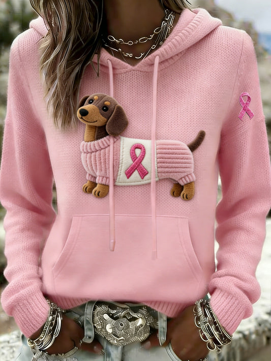 Dámské retro dachshund povědomí o rakovině prsu neformální mikina s kapucinou