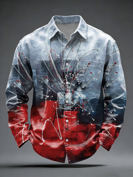 Pánské edgy červenémodré abstraktní barvy zdvih tlačítkadolů košile