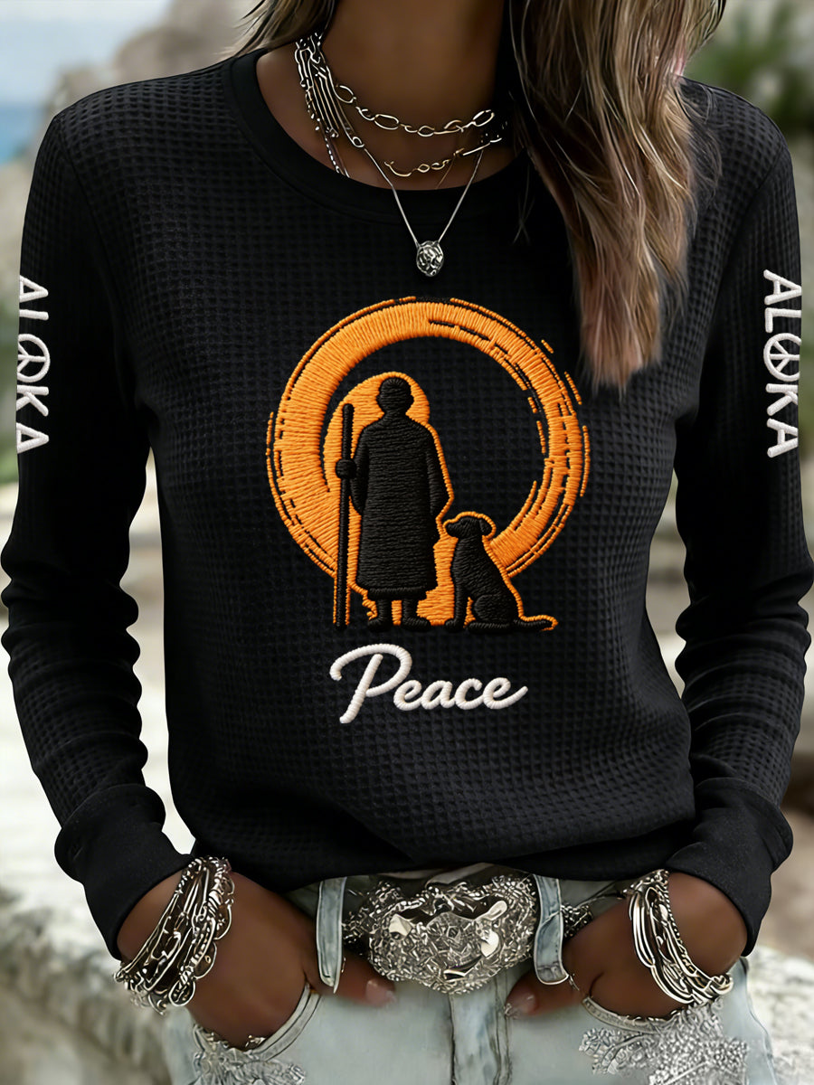 Ženské vintage mnich s psem aloka neformální vaflepít tshirt