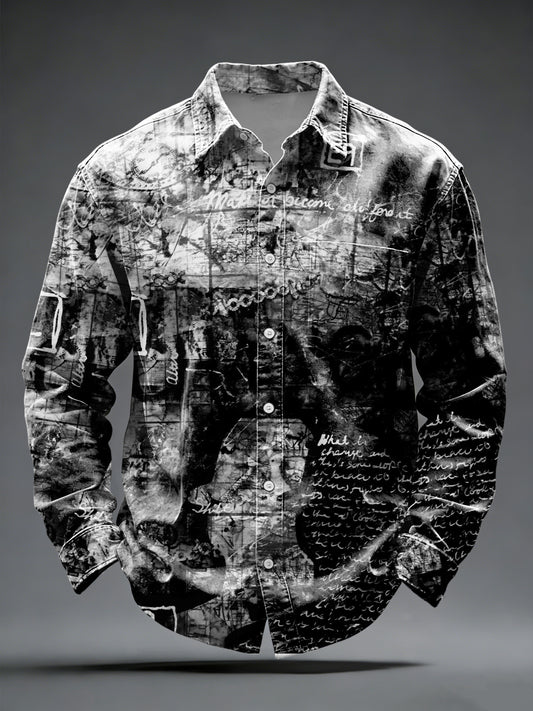 Pánské vintage černábílá ručně psaný skript tlačítko dolů tričko