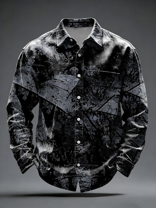 Pánské elegantní černé crackle mramorový vzor knoflíkdolů košile