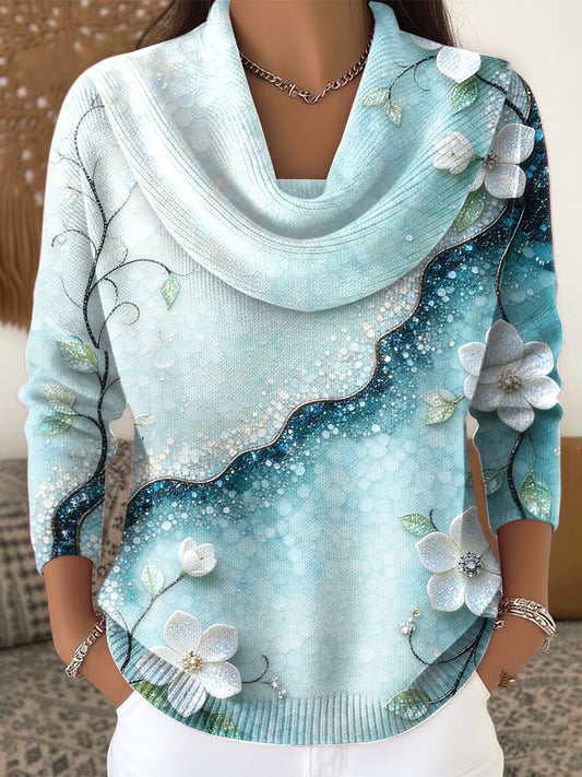 Dámské květinové třpytky tisk modrý gradient casual top