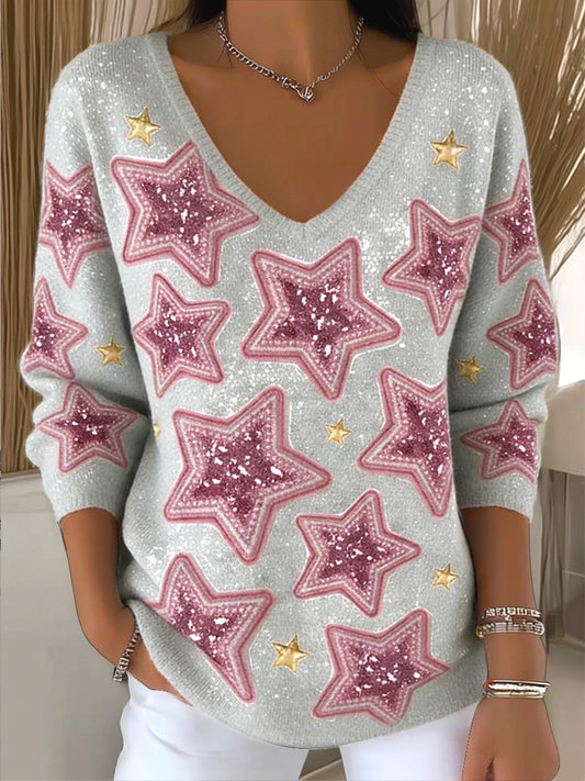 Dámské hvězdné potahované tisk šedá módní mikina s v krku