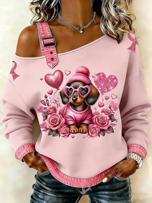 Ženské rakovina prsu zvířecí jezevec vytištěný jeden ramenní suspender příležitostný svetr