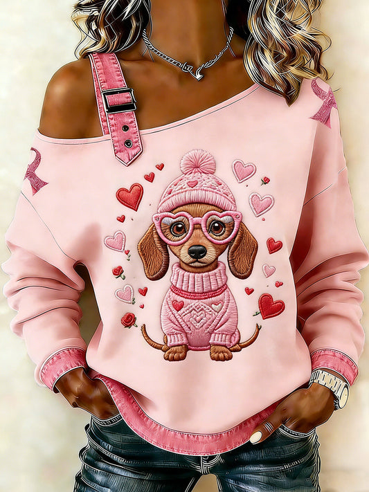 Ženské rakovina prsu zvířecí jezevec vytištěný jeden ramenní suspender příležitostný svetr