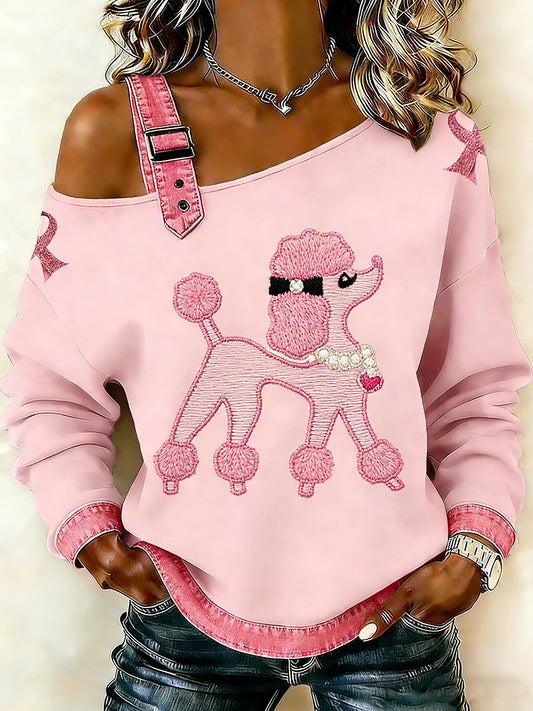 Ženské rakovina prsu zvířecí pudlík vytištěný jeden ramenní suspendér příležitostný svetr