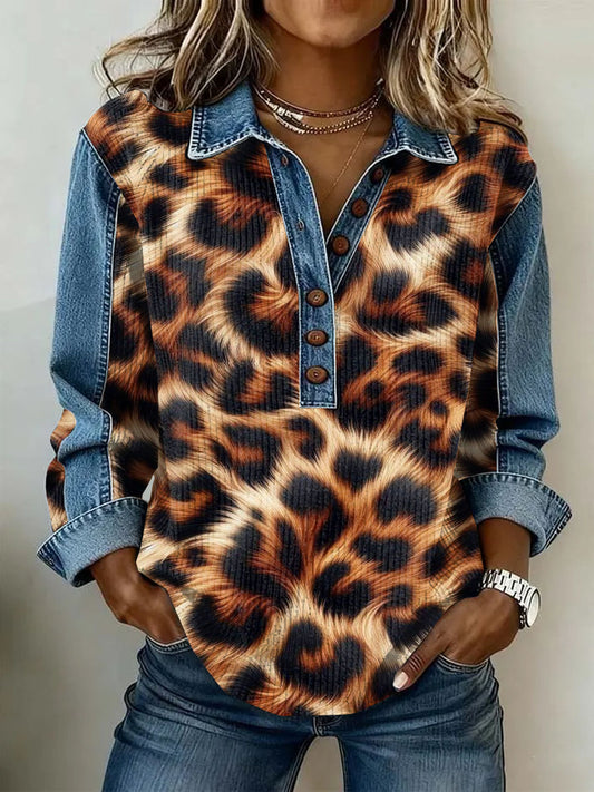 Ženské vintage květinová tisk neformální s dlouhým rukávem top