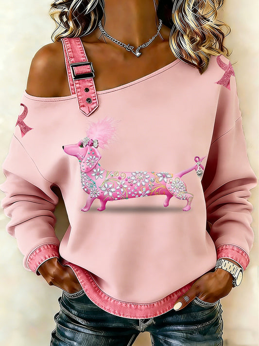 Ženské rakovina prsu zvířecí jezevec vytištěný jeden ramenní suspender příležitostný svetr