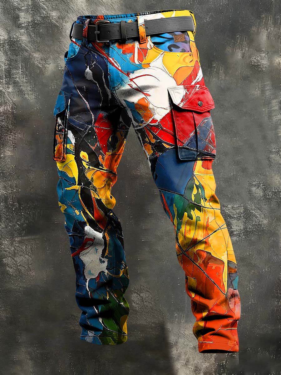 Pánské retro dovolená podnikání abstraktní umělecká tisk neformální pracovní kalhoty