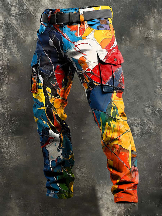 Pánské retro dovolená podnikání abstraktní umělecká tisk neformální pracovní kalhoty