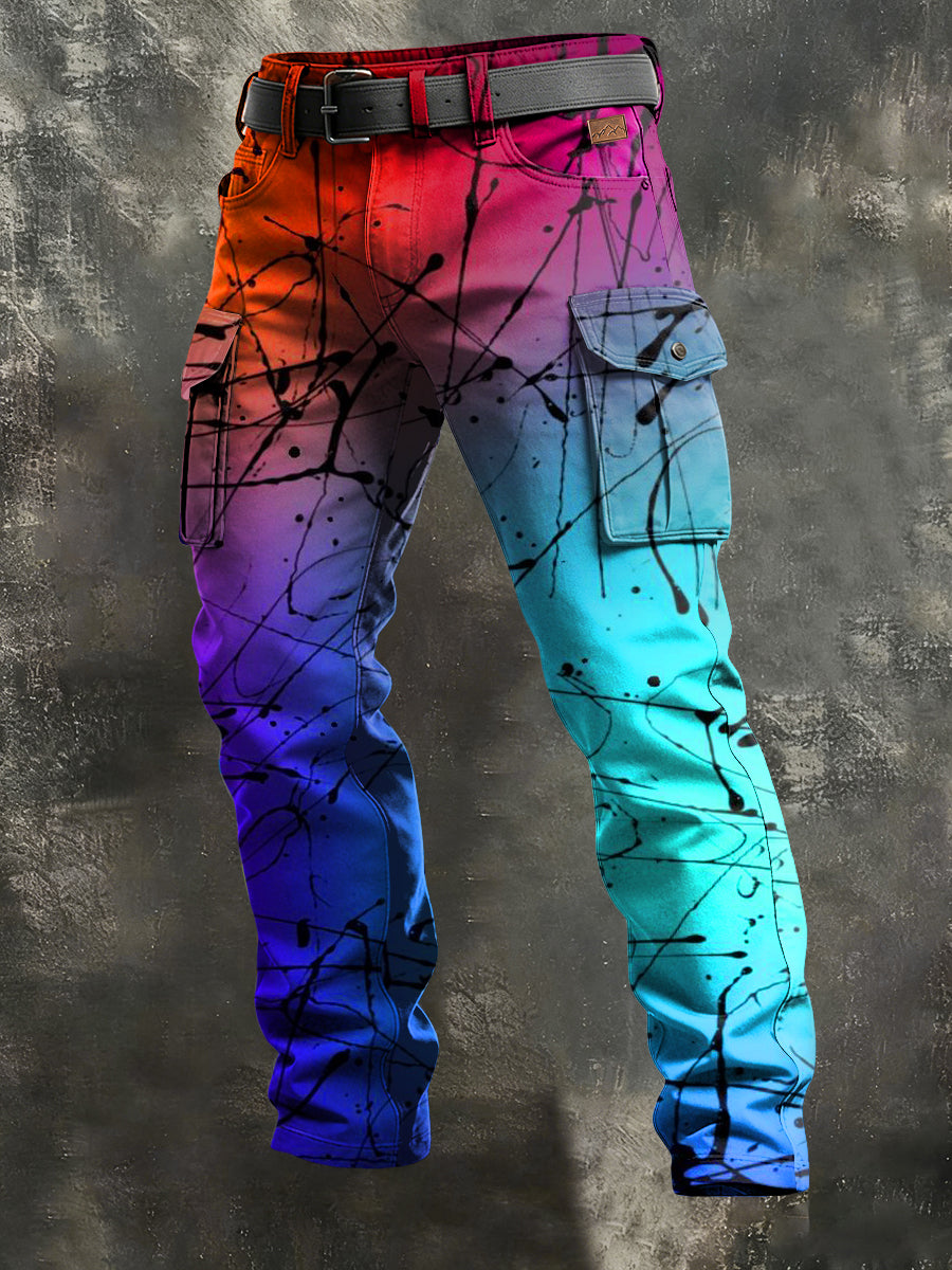 Pánské retro dovolená podnikání psychedelické umění tisk neformální pracovní kalhoty