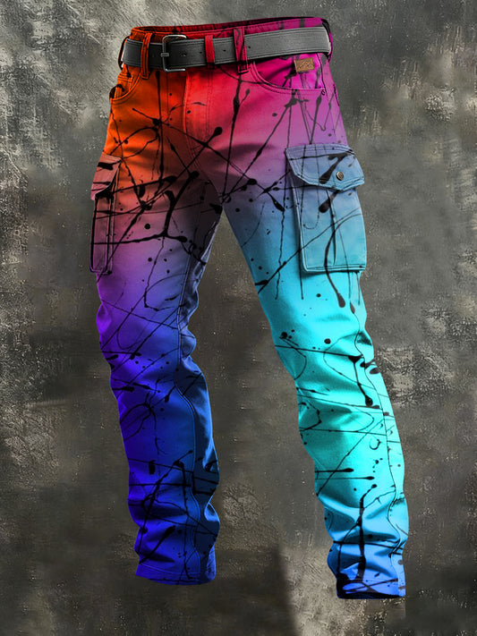 Pánské retro dovolená podnikání psychedelické umění tisk neformální pracovní kalhoty