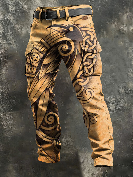 Pánské retro dovolená business viking art print neformální pracovní kalhoty
