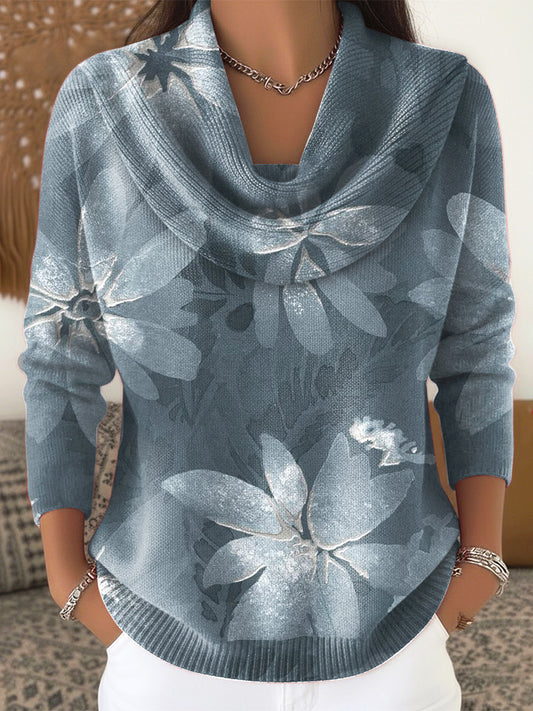 Dámské šedémodré lesklé květinové tisk módní top
