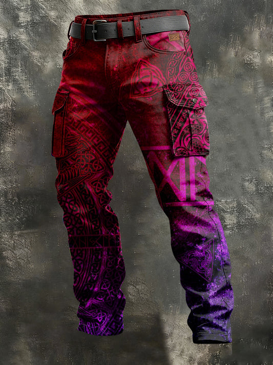 Pánské retro dovolená business viking art print neformální pracovní kalhoty