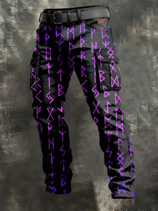 Pánské retro dovolená business viking art print neformální pracovní kalhoty