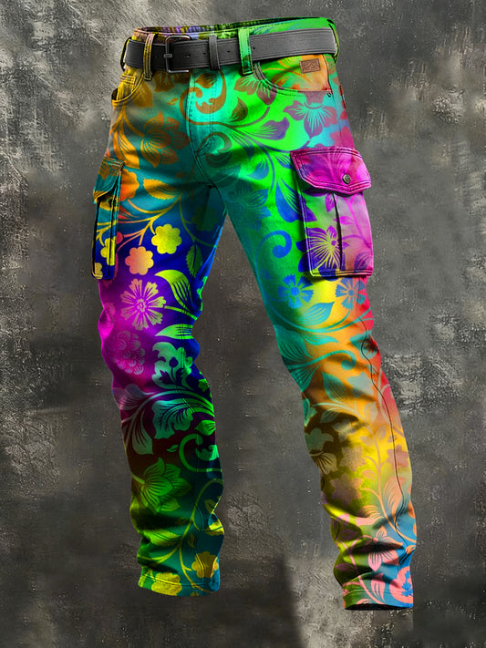 Pánské retro dovolená podnikání psychedelické umění tisk neformální pracovní kalhoty