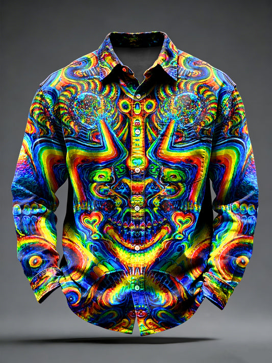 Pánské retro psychedelické punkové tištěné dlouhé rukávy kapesní košile