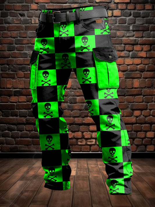 Pánské retro dovolená podnikání lebka umění tisk příležitostné pracovní šaty kalhoty