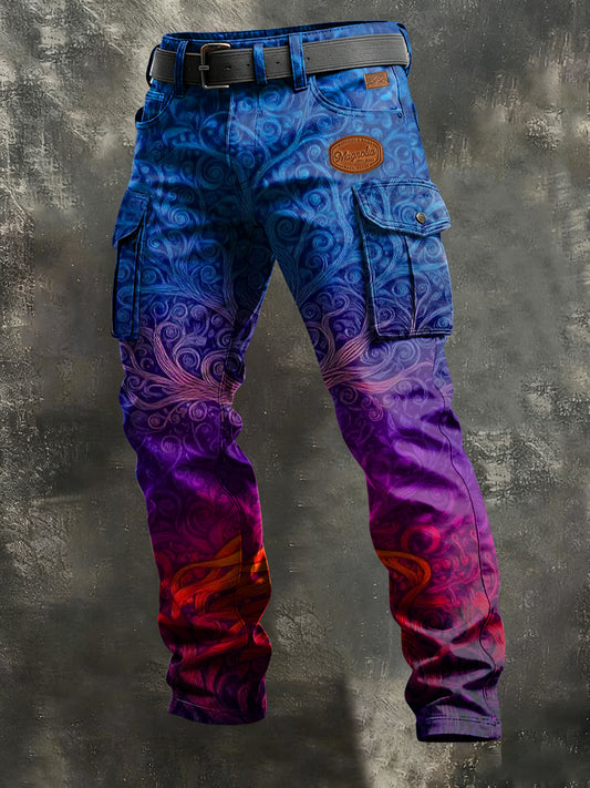 Pánské retro dovolená business viking art print neformální pracovní kalhoty