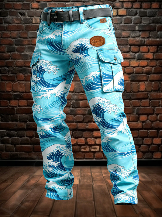 Pánské retro dovolená podnikatelské vlny umělecké tisk neformální pracovní kalhoty