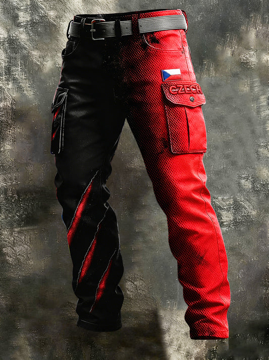 Pánské vintage česká vlajka patchwork vytisknout příležitostné pracovní kalhoty