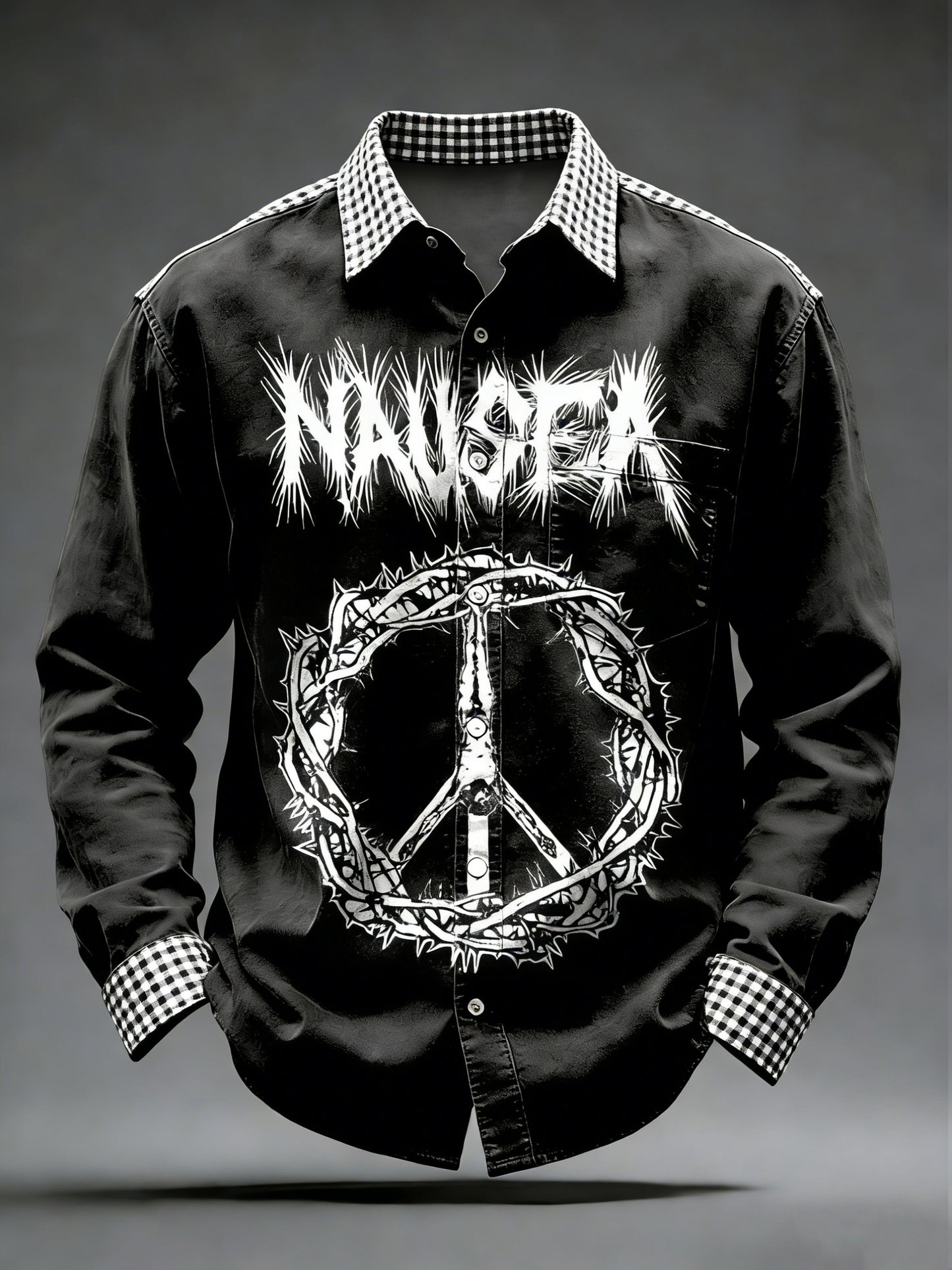 Pánské retro punkové lebky vytištěné dlouhými rukávy vreckové košile