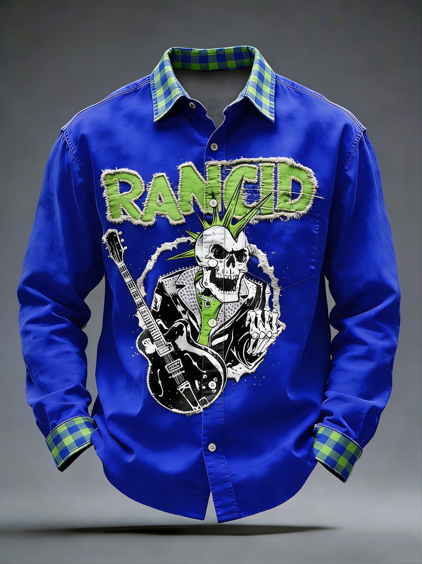 Pánské retro punkové lebky vytištěné dlouhými rukávy vreckové košile