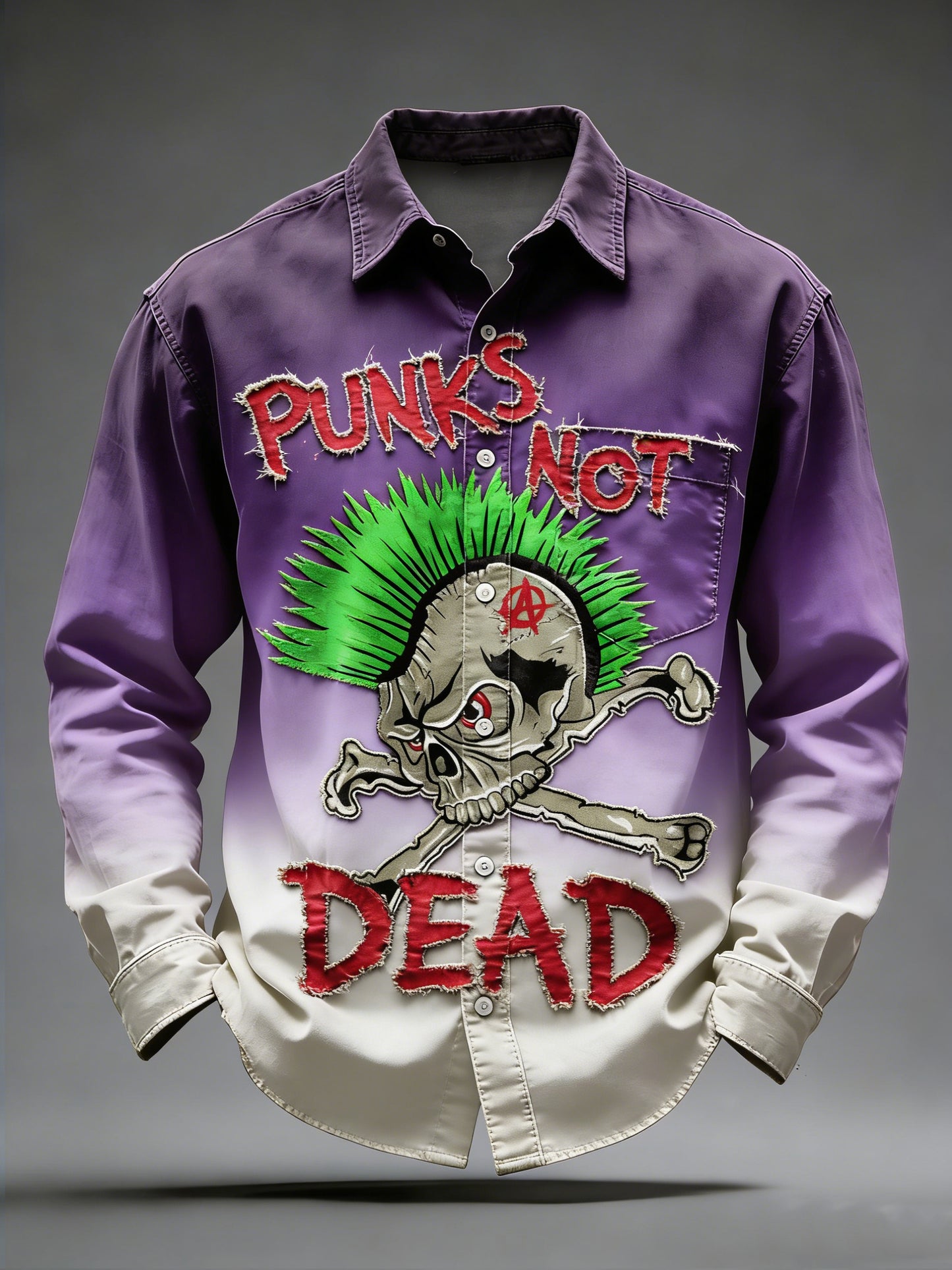 Pánské retro punkové lebky vytištěné dlouhými rukávy vreckové košile