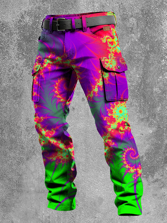 Pánské retro dovolená podnikání psychedelické umění tisk neformální pracovní kalhoty